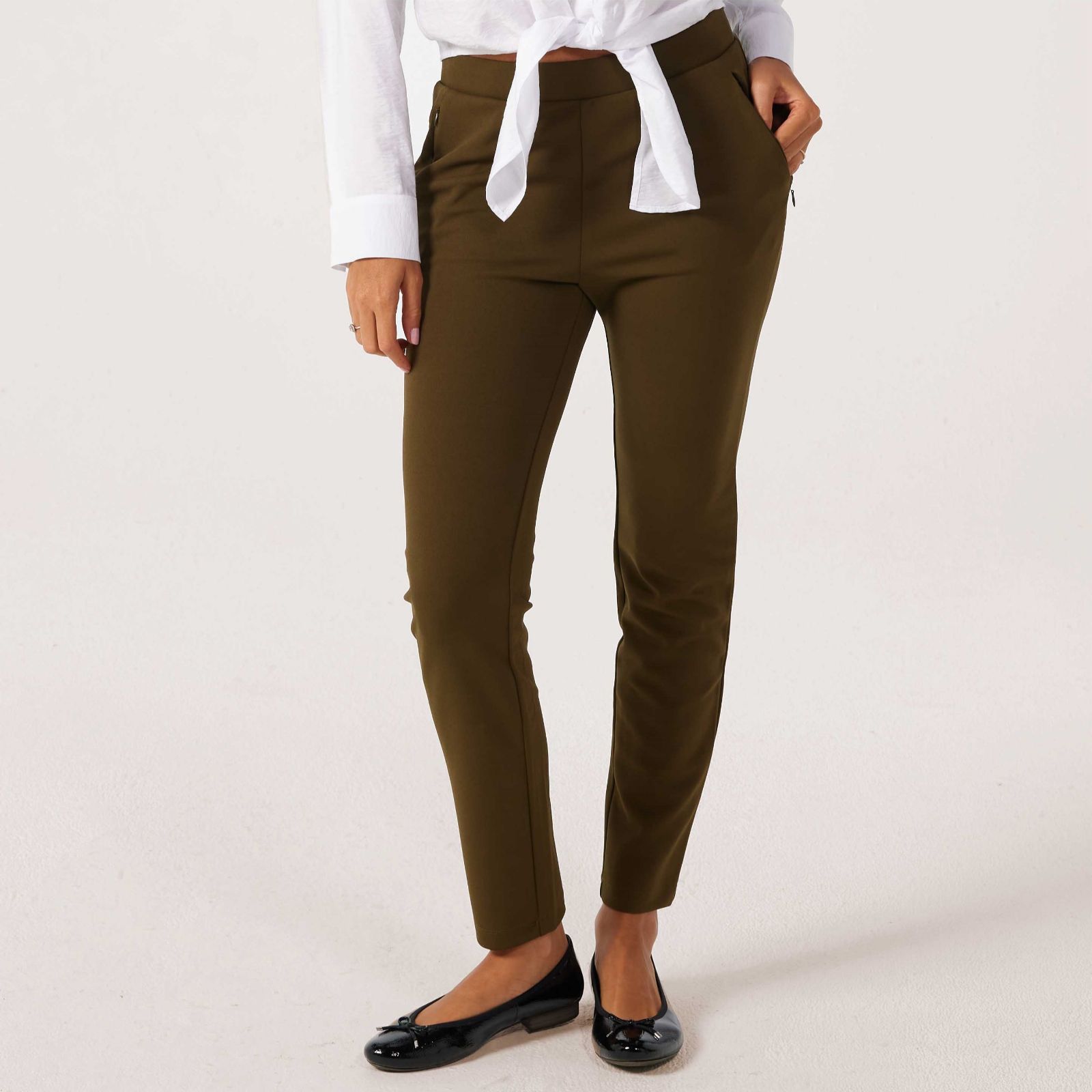Nina Leonard Slim Petite Trousers with Invisible Zipper Pocket