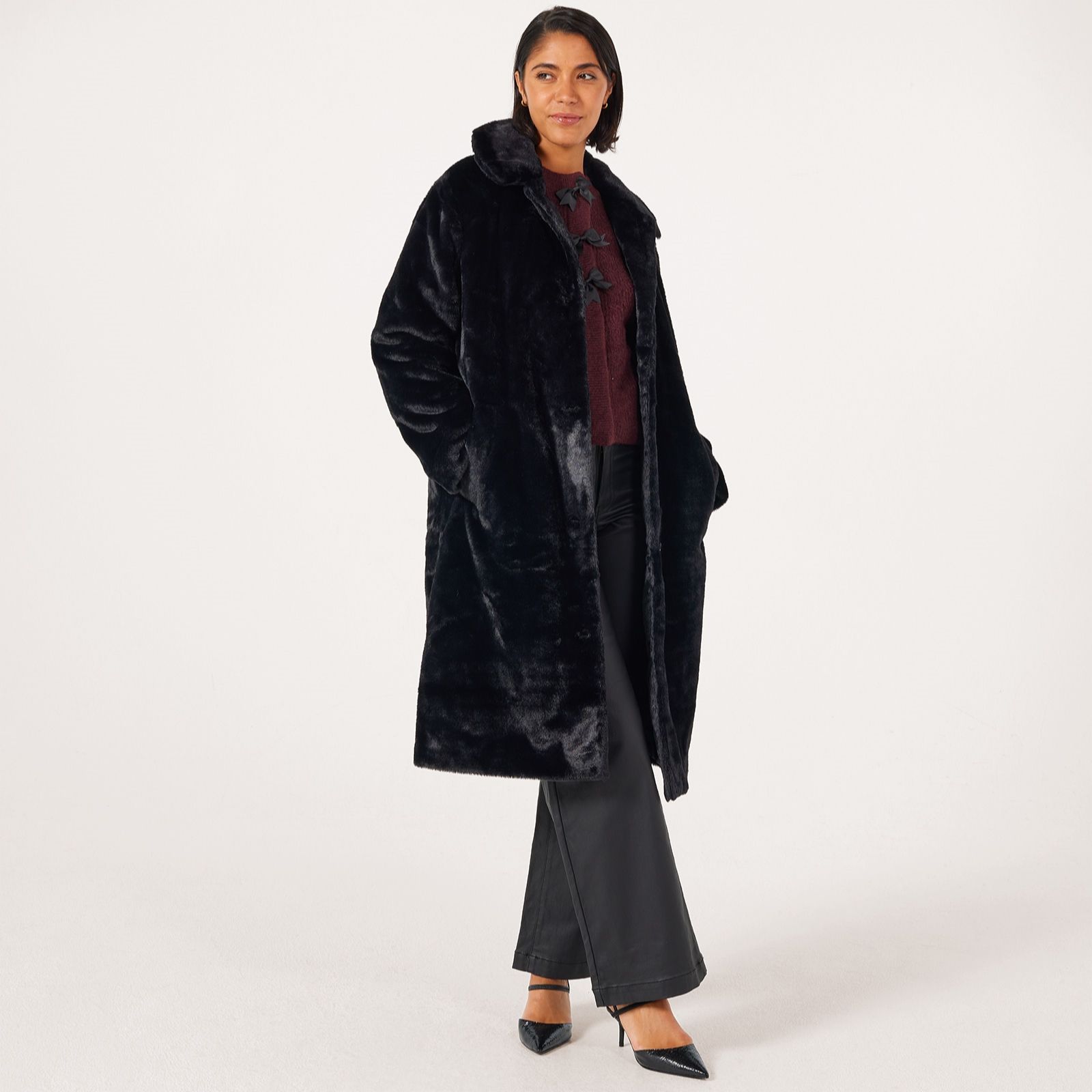 Centigrade Long Line Faux Fur Coat