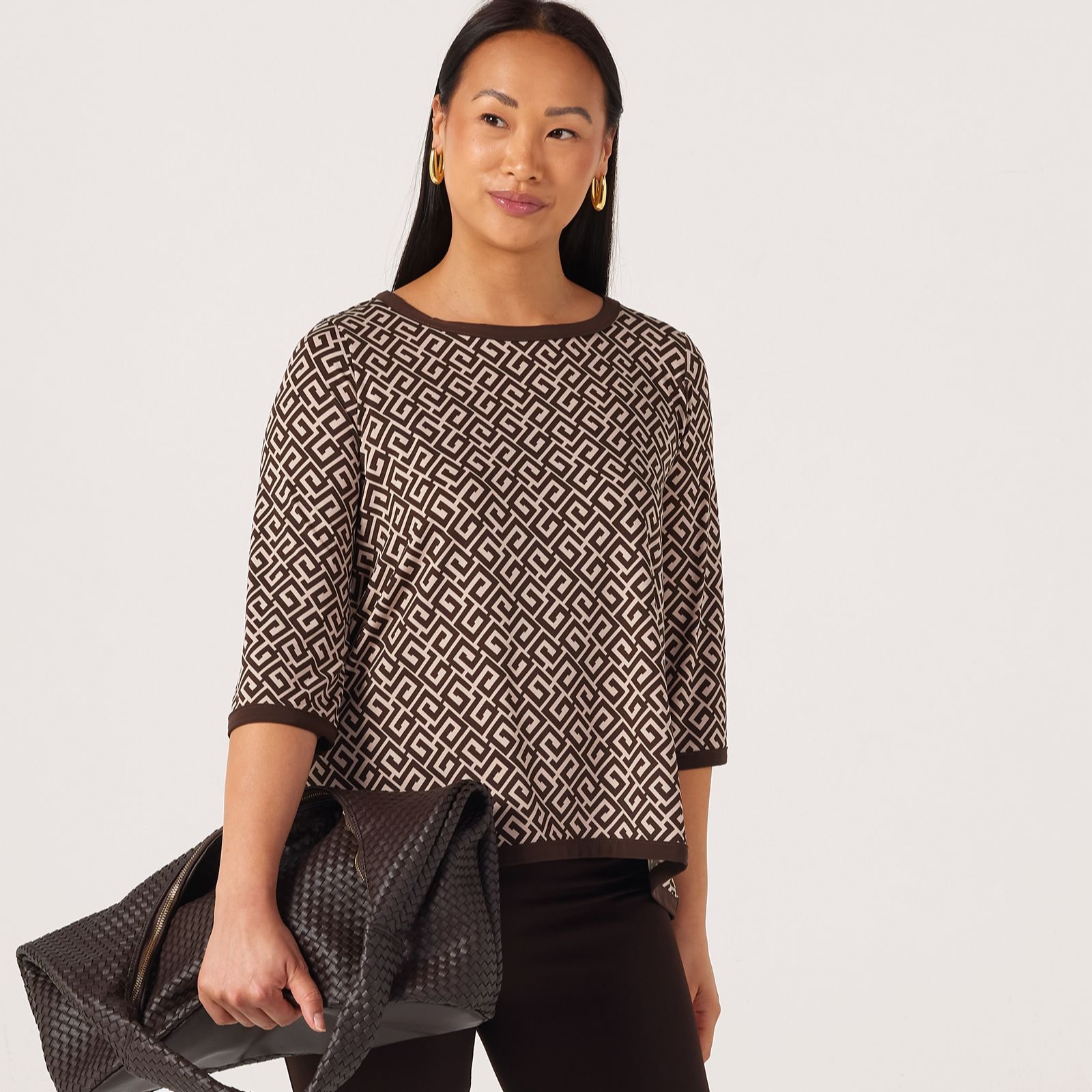 Kim & Co Printed Brazil Jersey 3/4 Sleeve High-Low Top