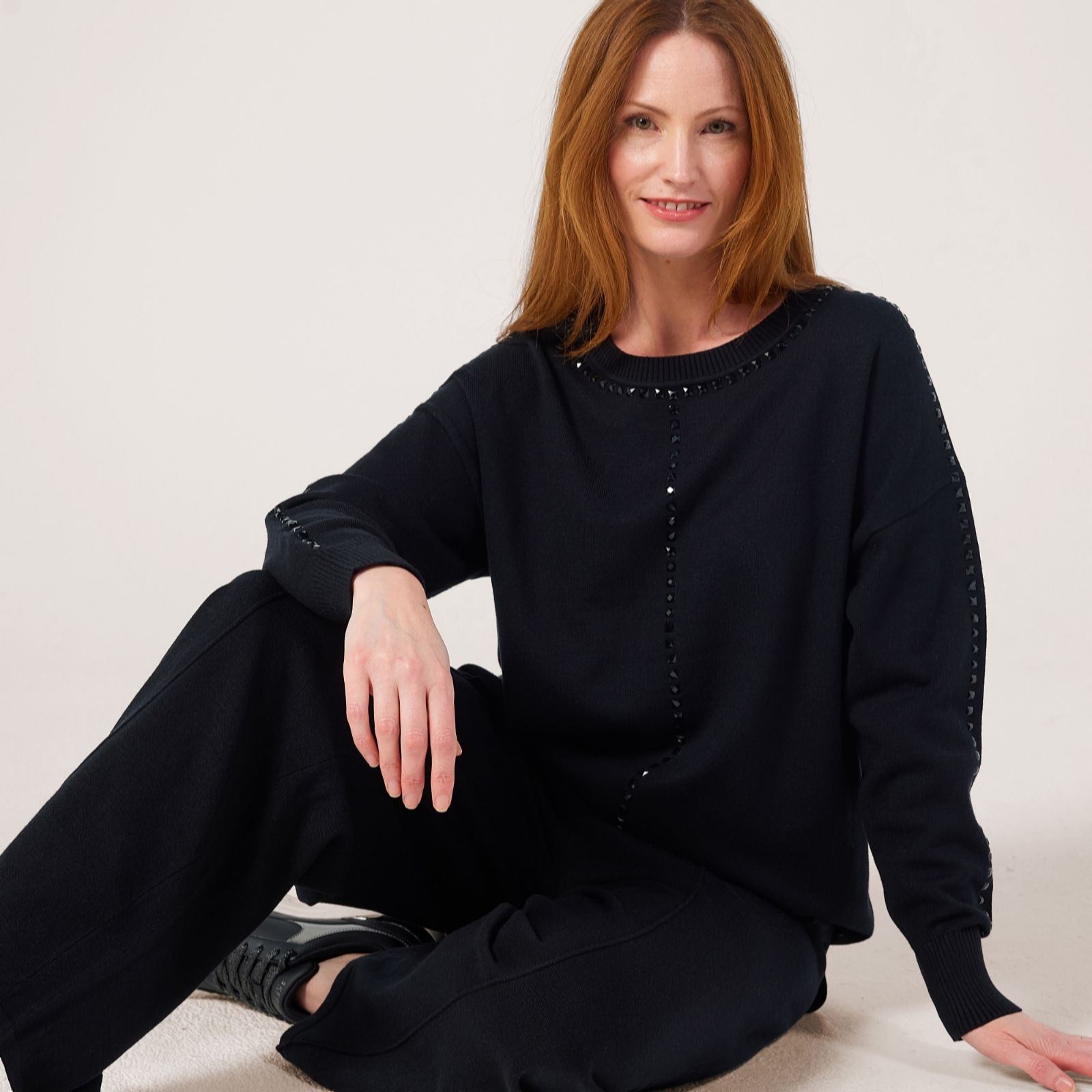 Malissa J Knit Round Neck Jumper with Stud Embellishment