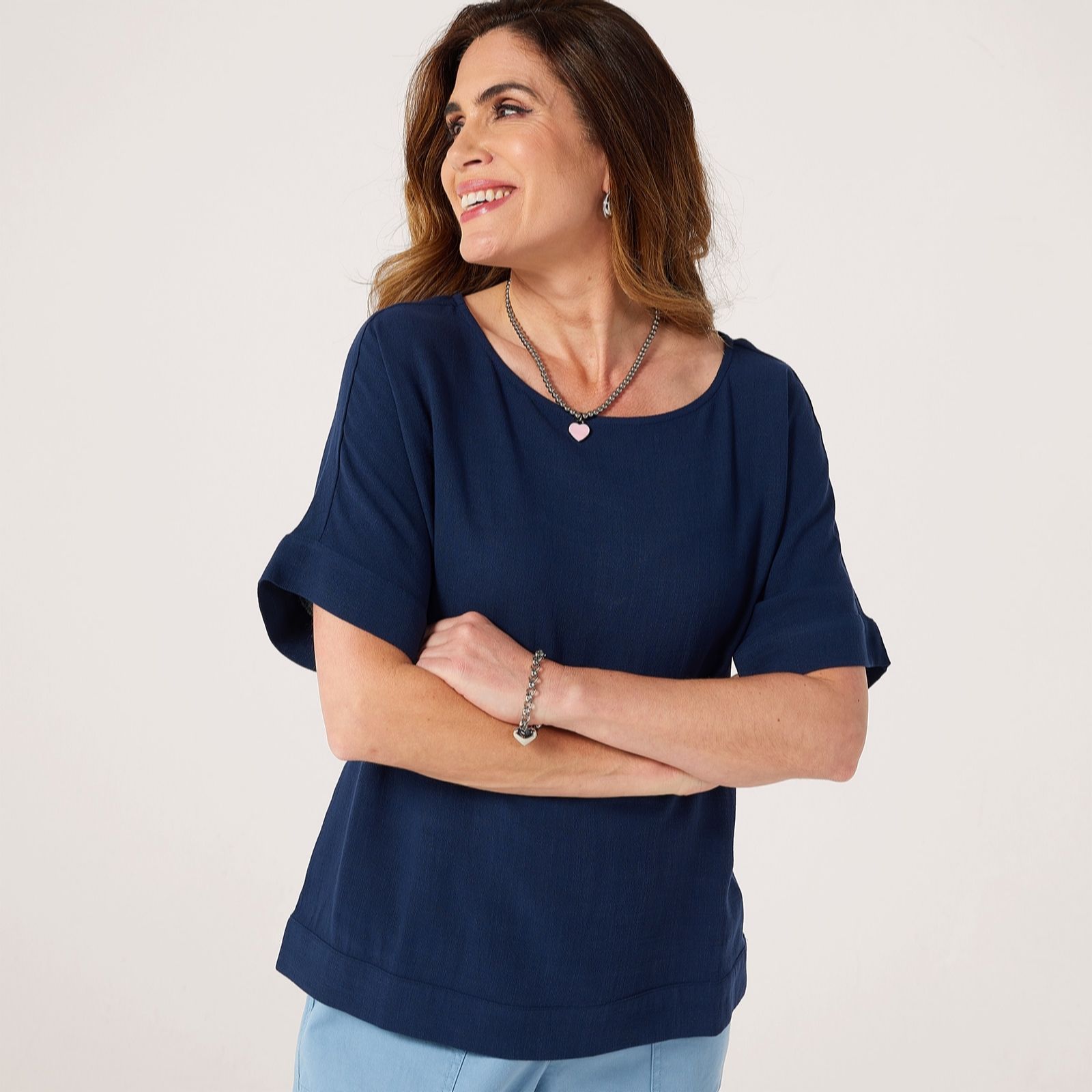 Denim & Co. Linen Blend Scoop Neck Top