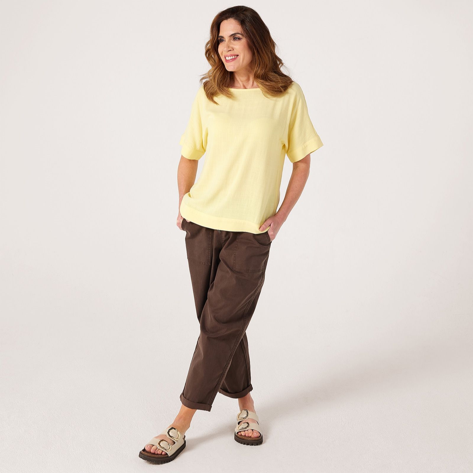 Denim & Co Linen Blend Scoop Neck Top
