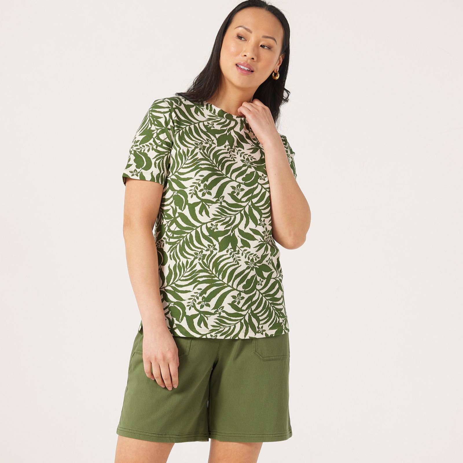 Denim & Co. Essential Short Sleeve Printed Crew Neck T-Shirt