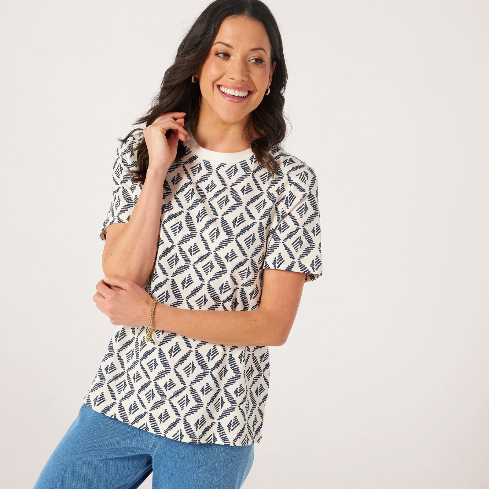 Denim & Co. Essential Short Sleeve Printed Crew Neck T-Shirt