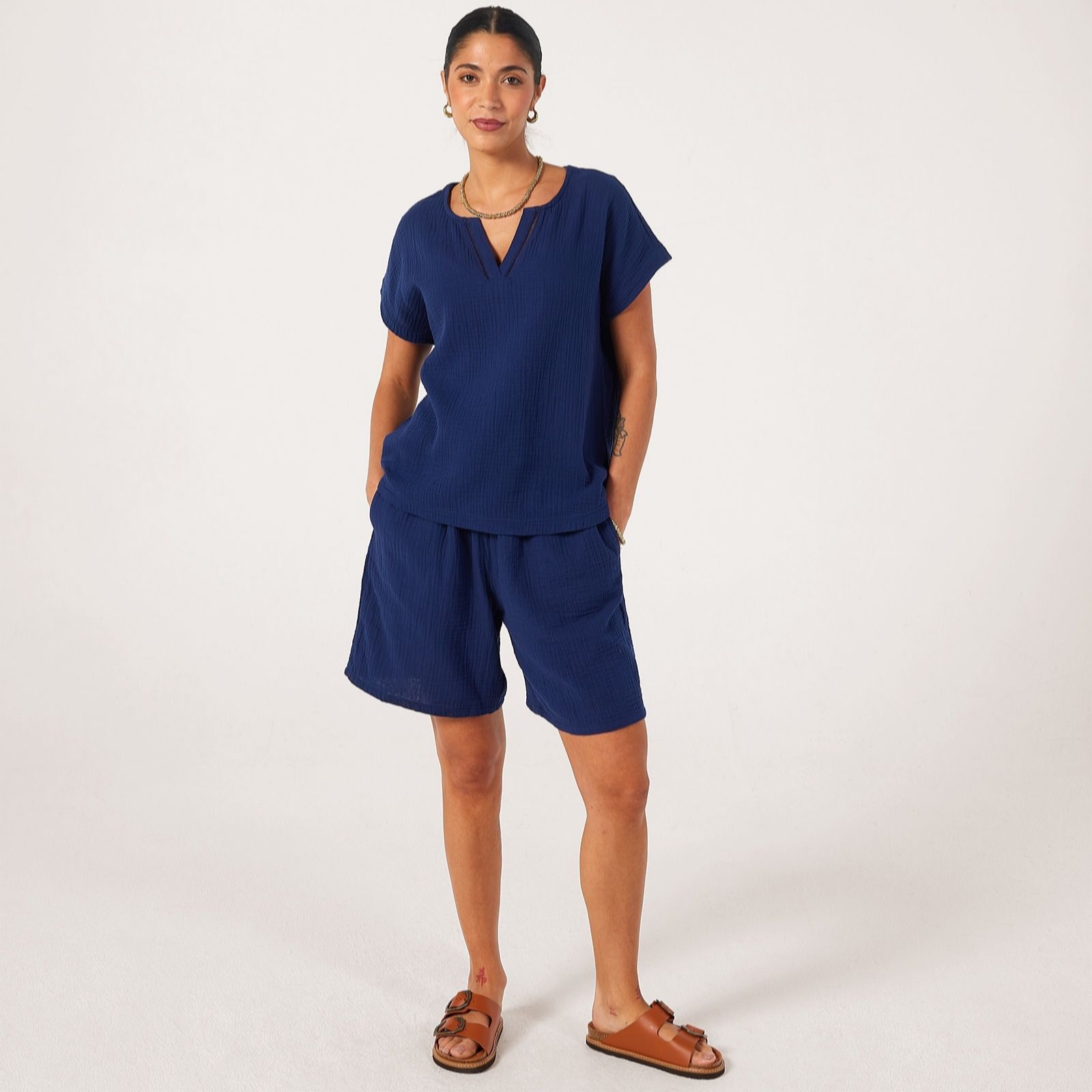 Denim & Co Pure Cotton Textured Dolman Top with Trim