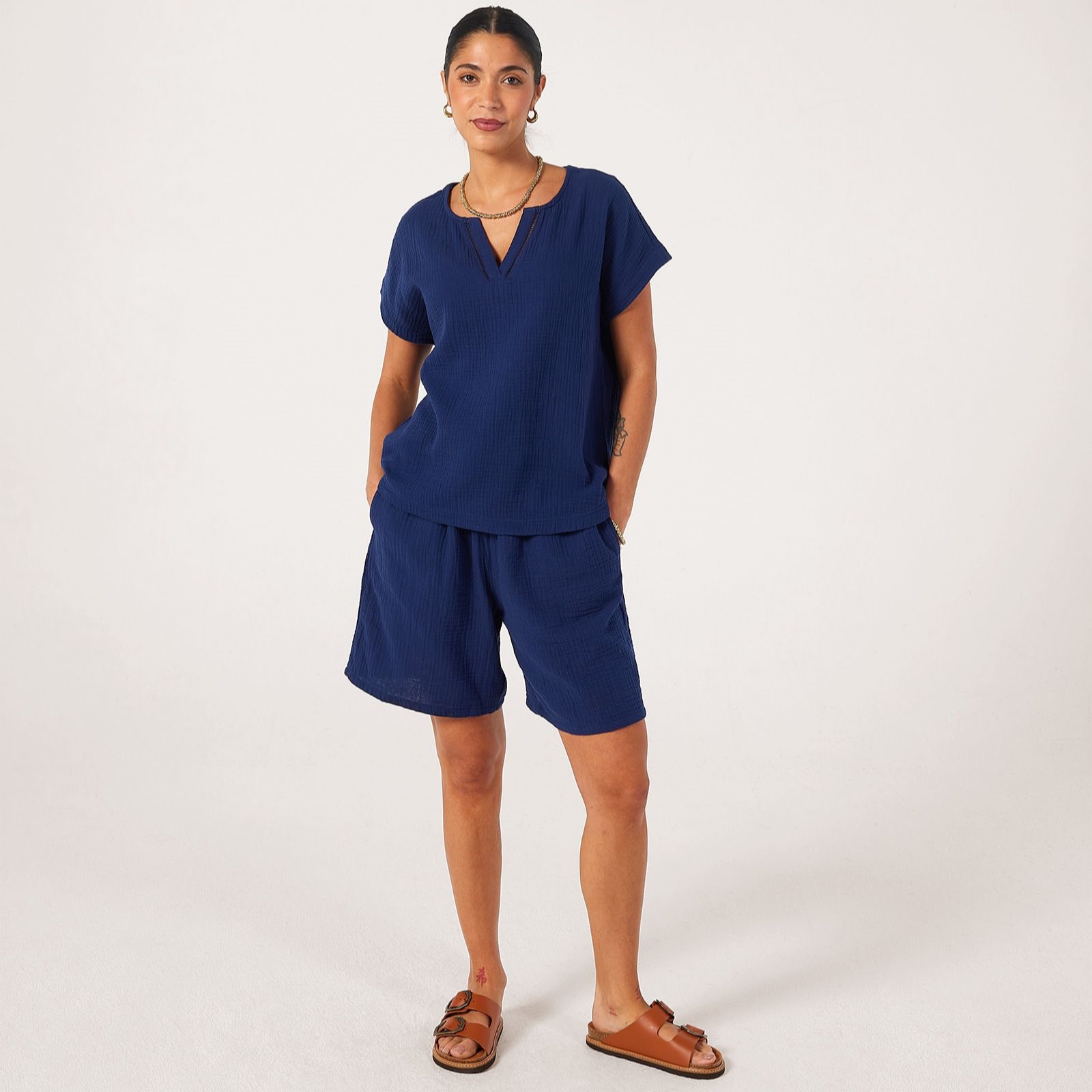 Denim & Co Pure Cotton Textured Dolman Top with Trim