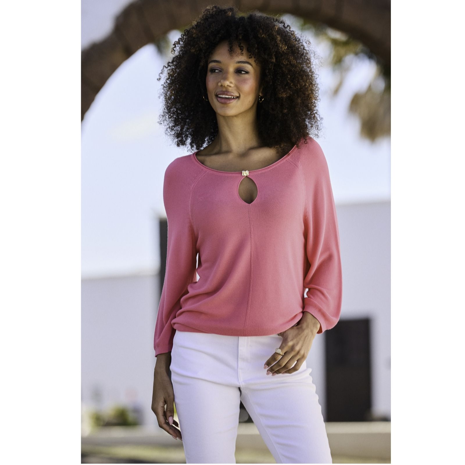 Sosandar Cut Out Gold Button Boatneck Jumper