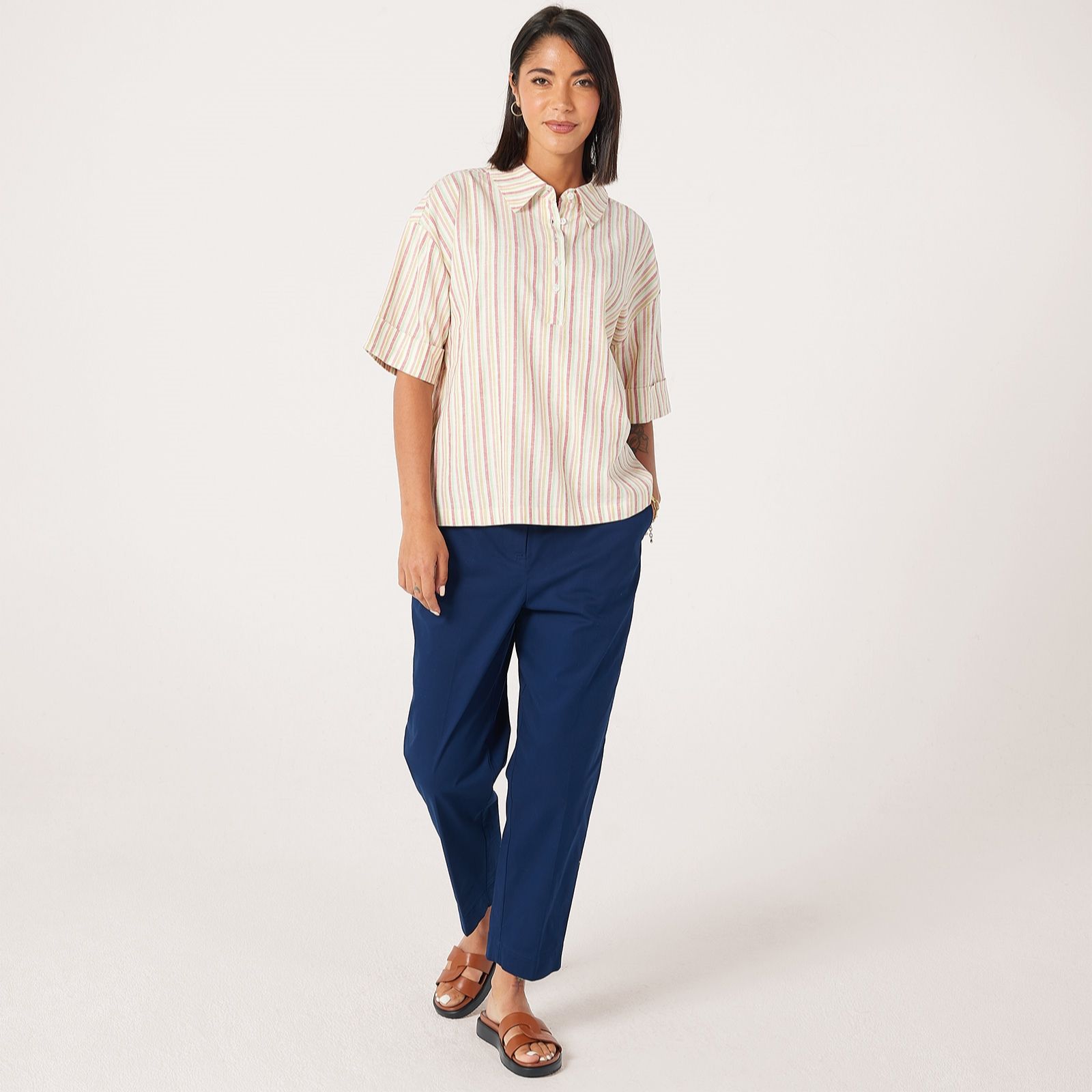Ben De Lisi Wide Sleeve Stripe Linen Blend Shirt - QVC UK