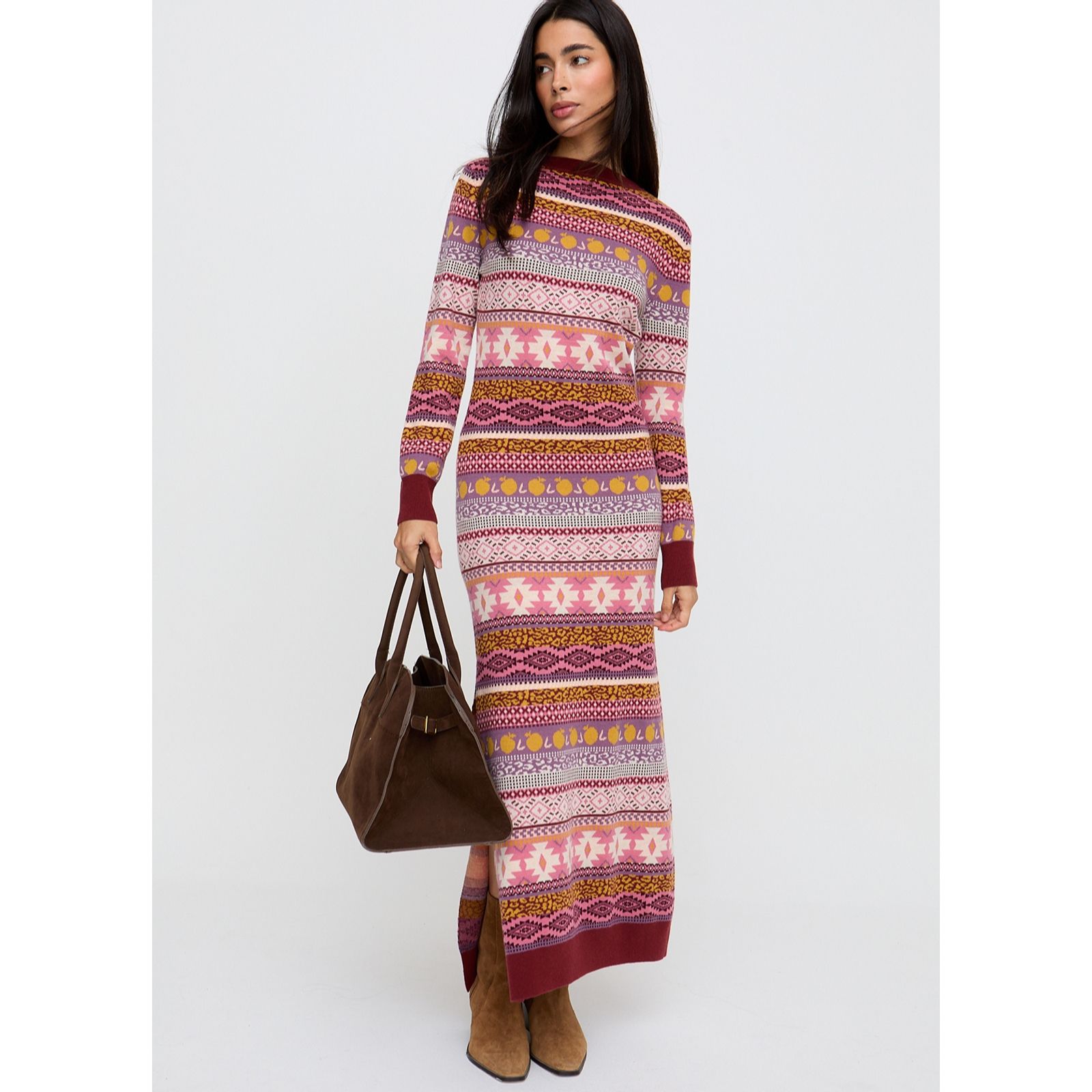 Raffya Elvis Longline Folk Jacquard Maxi Dress