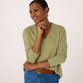 Kim & Co Fine Cable Knit Long Sleeve V-Neck Jumper