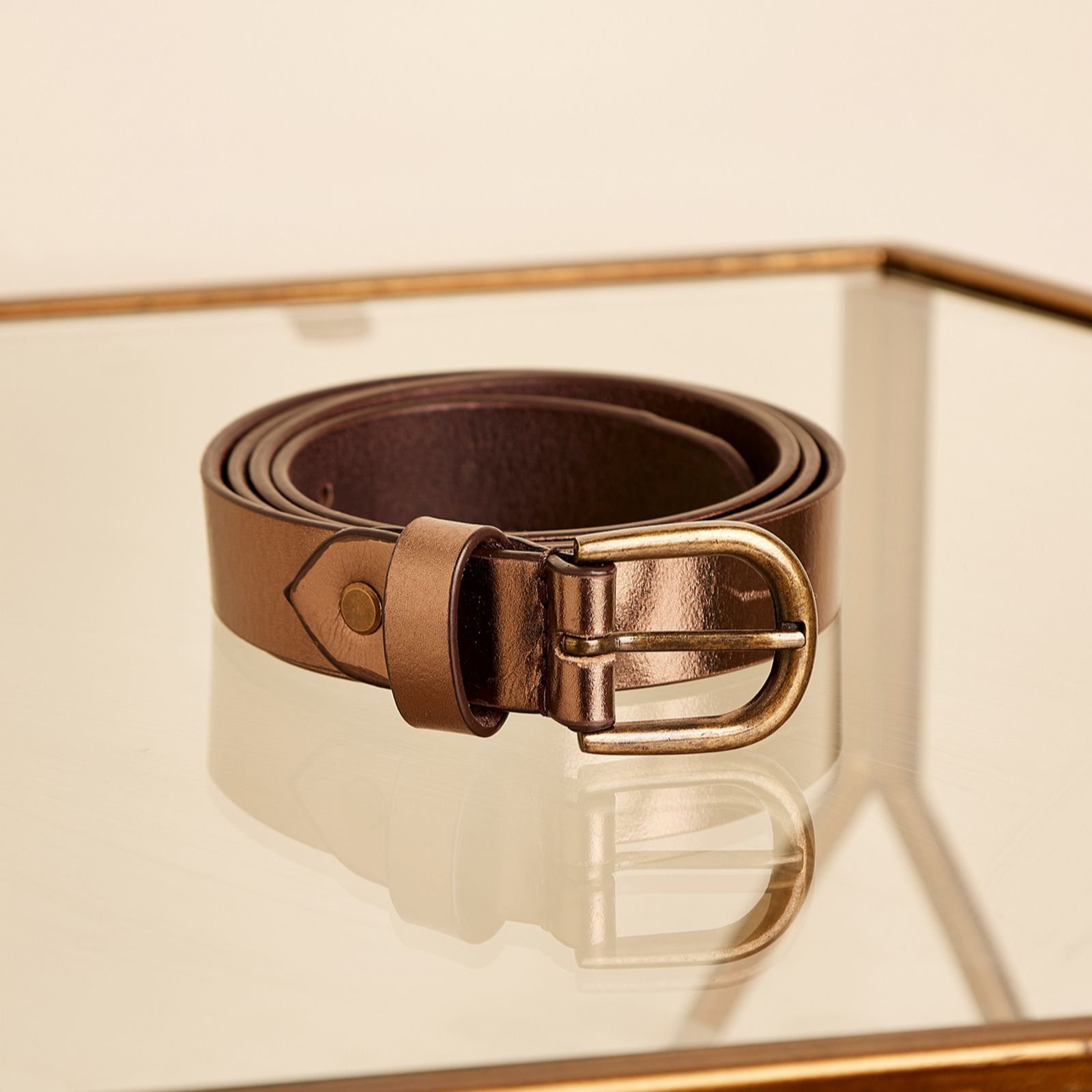 Apricot Thin Leather Buckle Belt
