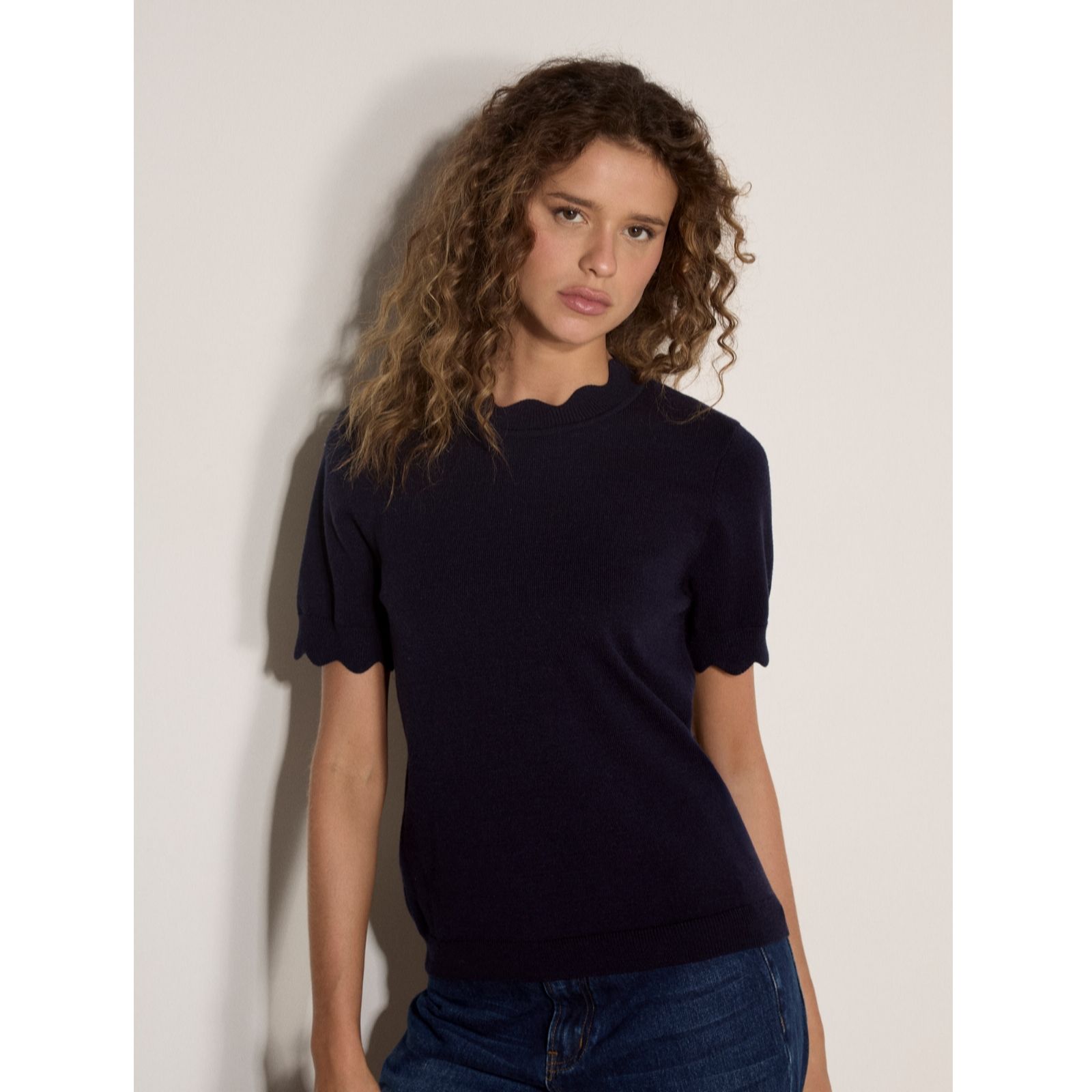 Apricot Scallop Knit Tee