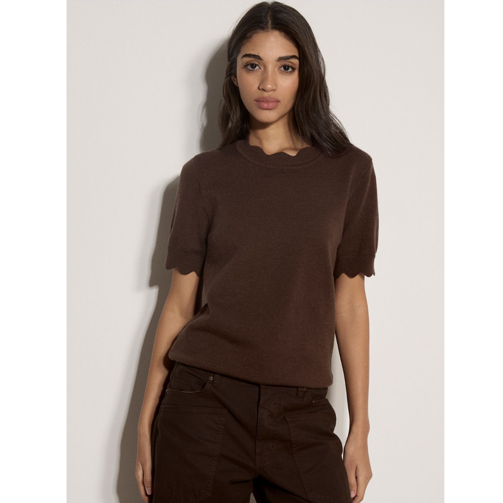 Apricot Scallop Knit Tee