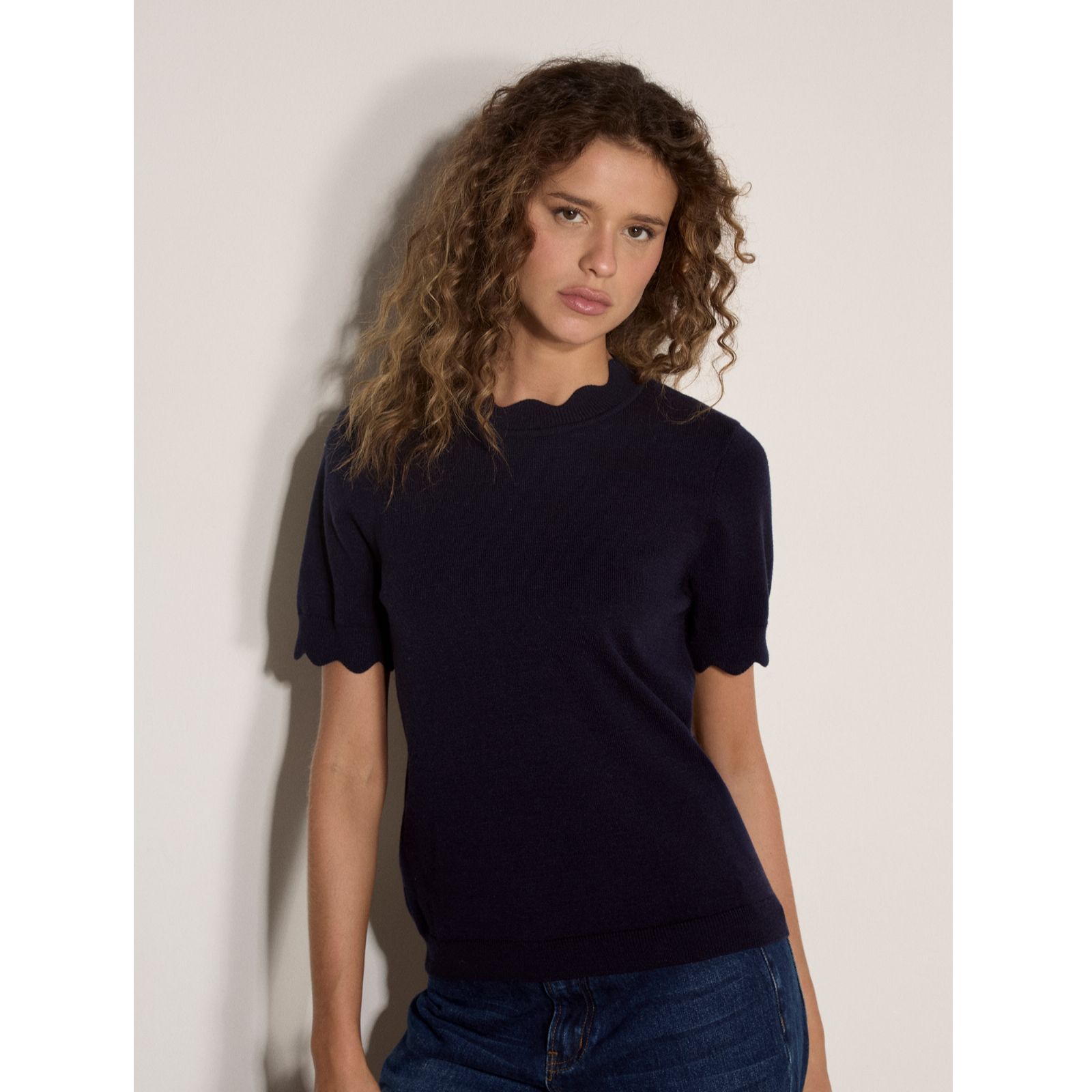 Apricot Scallop Knit Tee