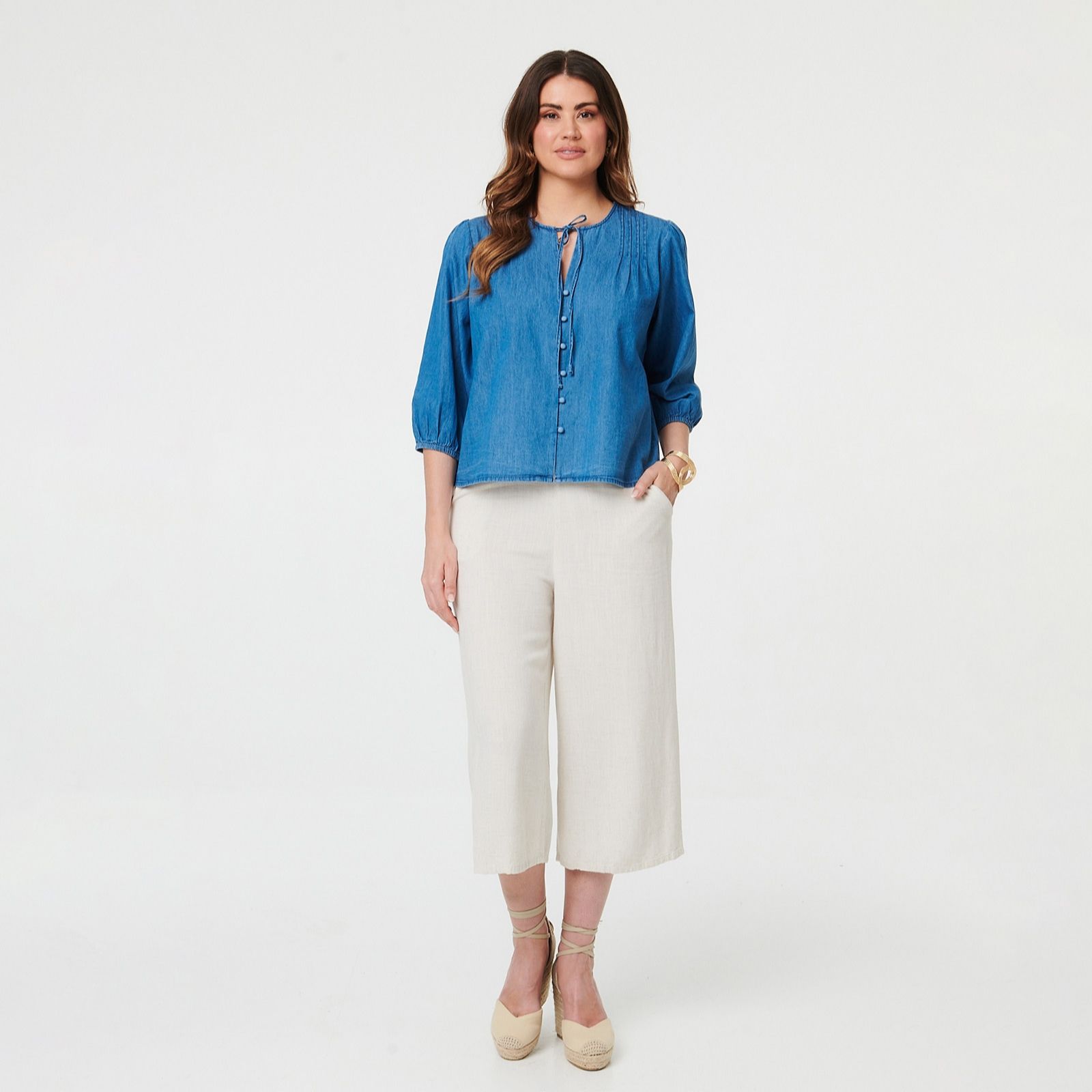 Izabel London Pin Tuck Denim Shirt