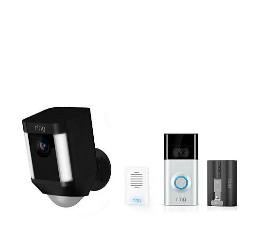 Outlet Ring Video Doorbell 2 & Spotlight Cam w/ Extra Battery & Chime
