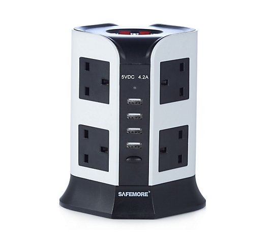 Safemore Surge Protection 8 Way Plug Extender w/ 4 USB Charging Ports