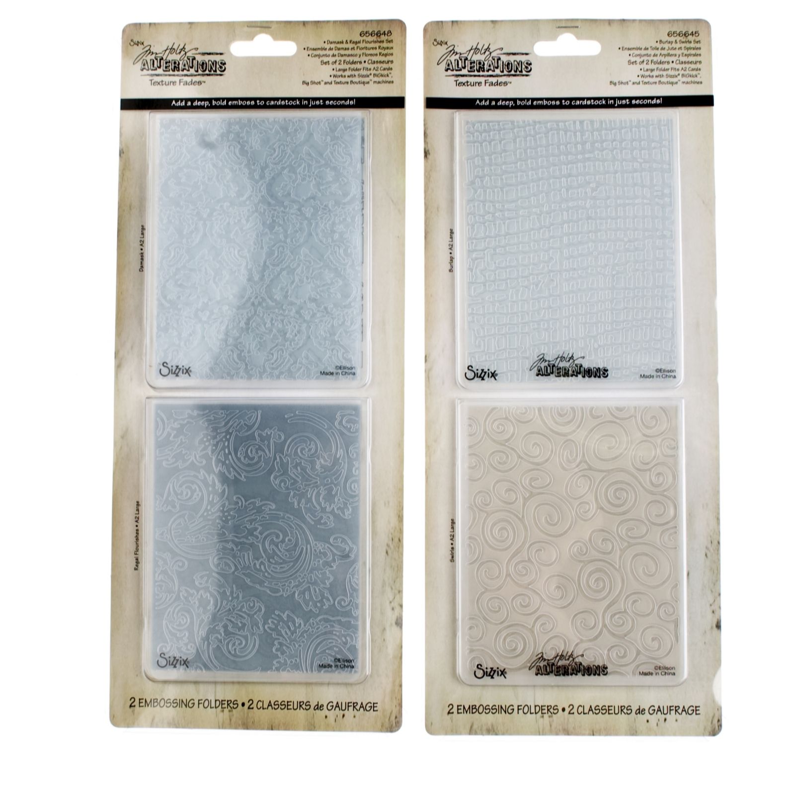 Sizzix Set of 4 Embossing Folders by Tim Holtz QVC UK