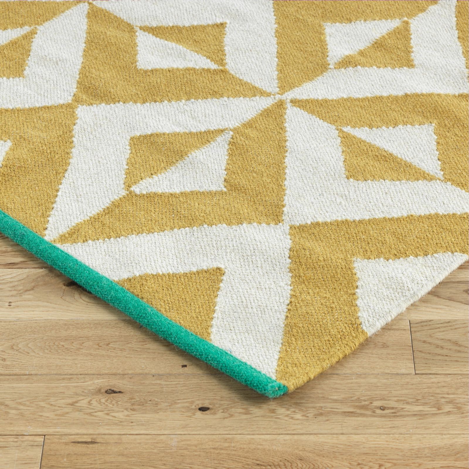 Habitat Orissa Yellow Flat Weave Wool Rug QVC UK
