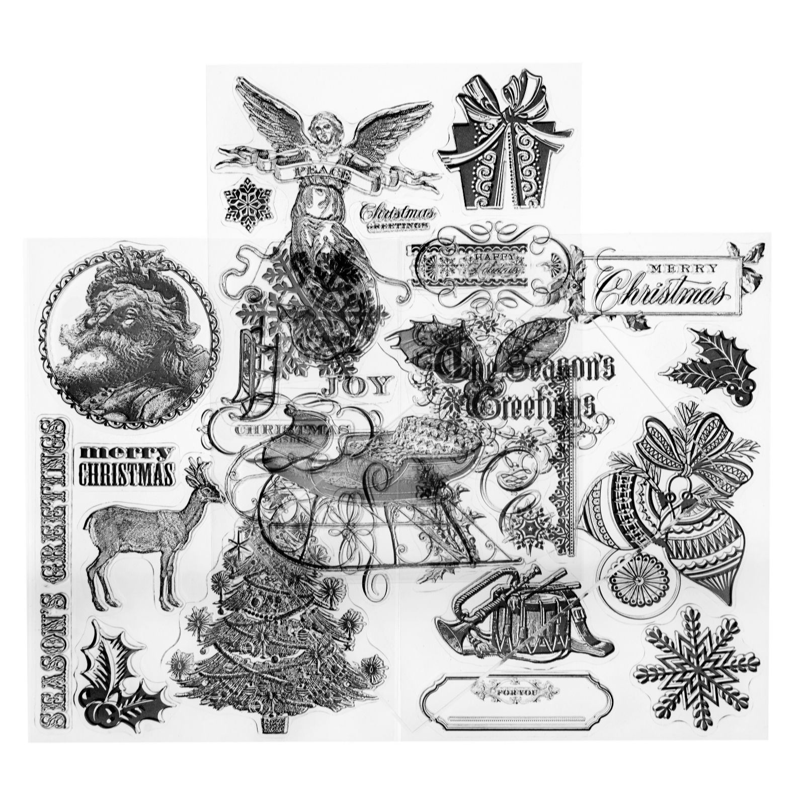 Anna Griffin 3 Sheets of Christmas Clear Stamps with Acrylic Block