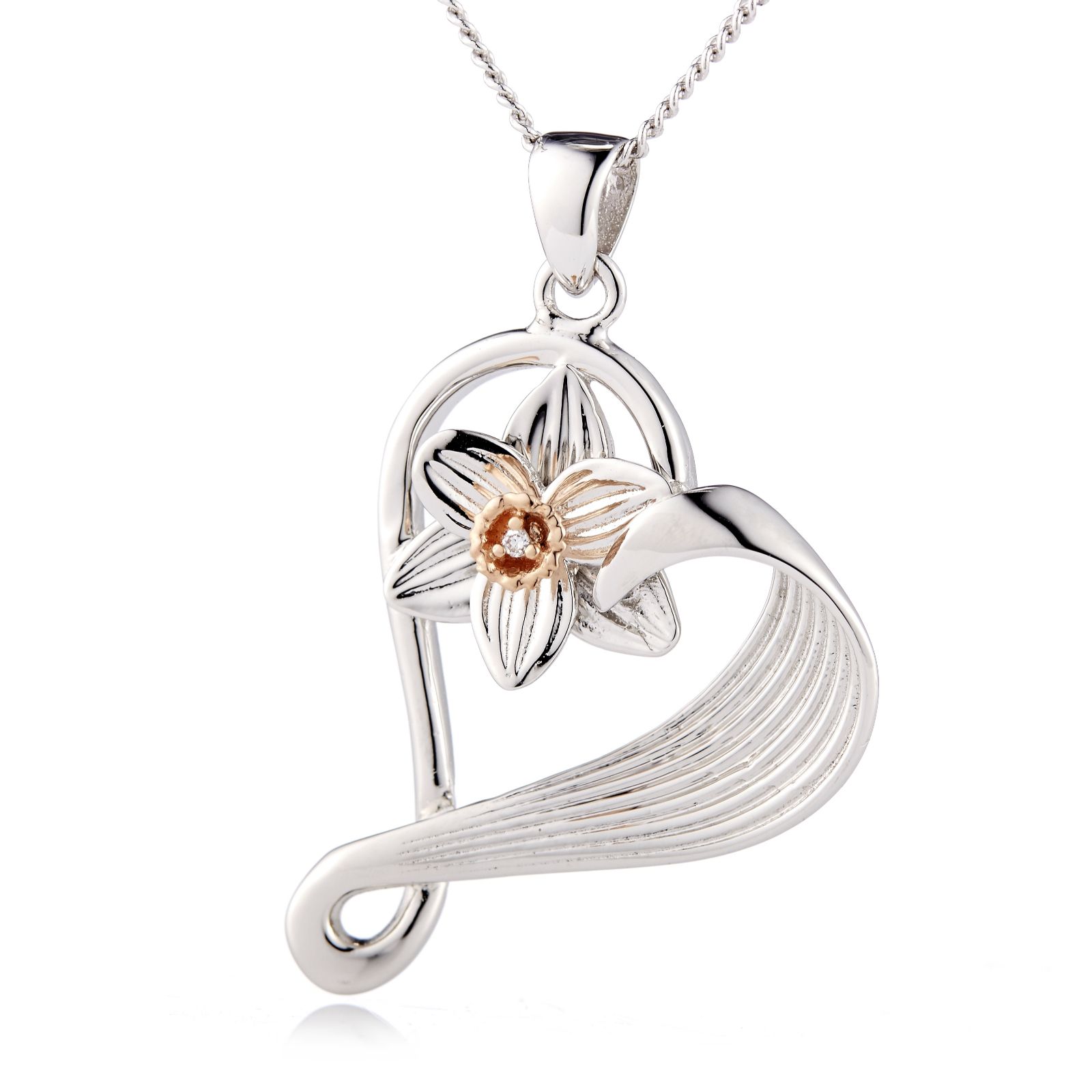 Clogau Daffodil 9ct Rose Gold & Sterling Silver Diamond Accent 55cm Necklace