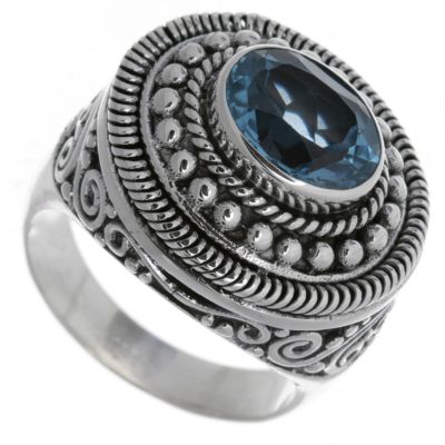 Suarti Collection Blue Topaz Ornate Ring Sterling Silver - QVC UK