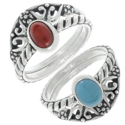 Turquoise and clearance red coral rings