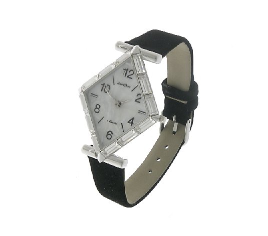 Le Chat Diamond Shaped Crystal Dial Faux Suade Strap Watch - QVC UK