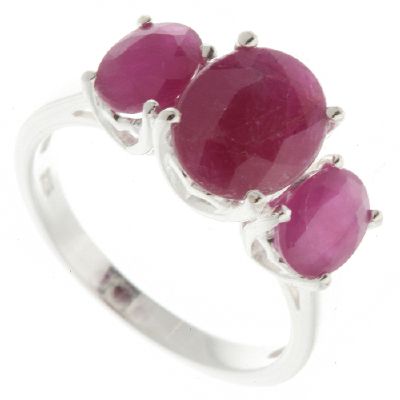 4.4ct Ruby 3 Stone Ring Sterling Silver - QVC UK