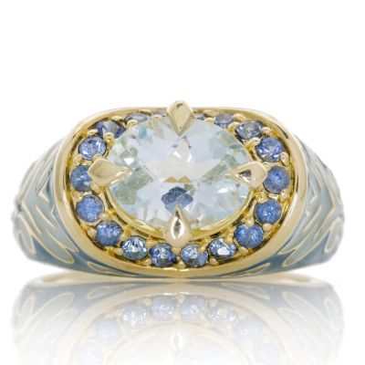 Sima K 2ct Sky Blue Topaz 0.4ct Blue Sapphire Ring 9ct Gold QVC UK