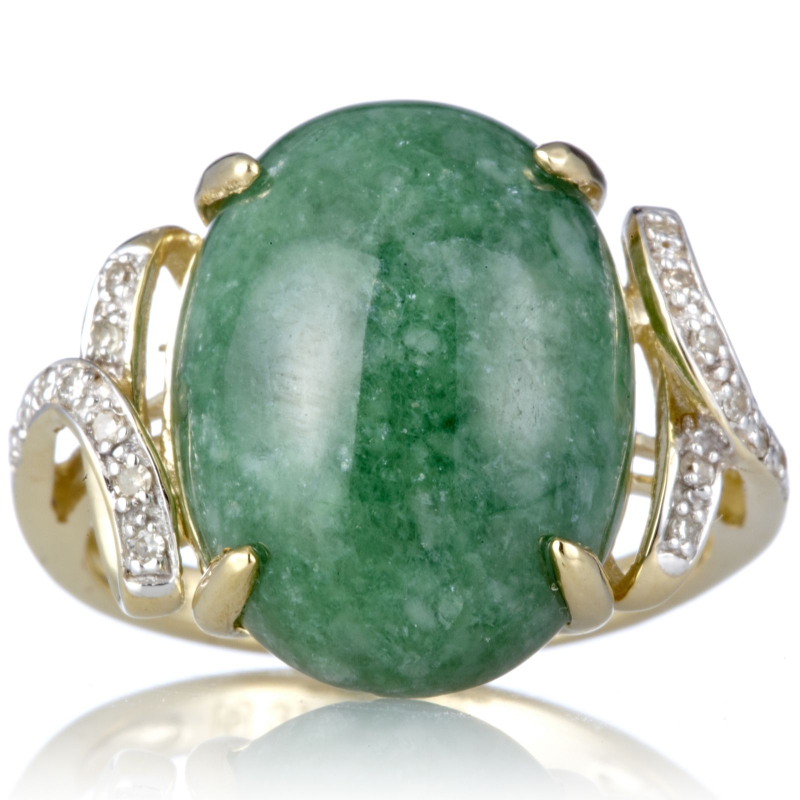 Russian Jade & Diamond Accent Oval Ring 9ct Gold QVC UK