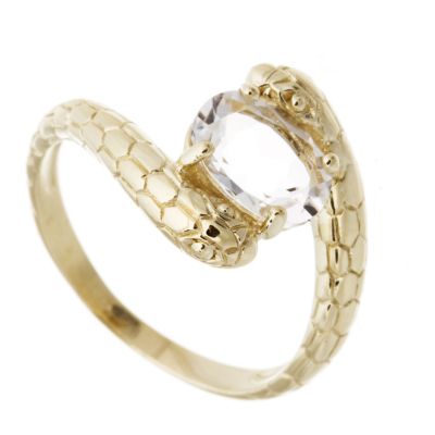 Uri Geller 9ct Gold Textured Finish Rock Crystal Serpent Ring - QVC UK