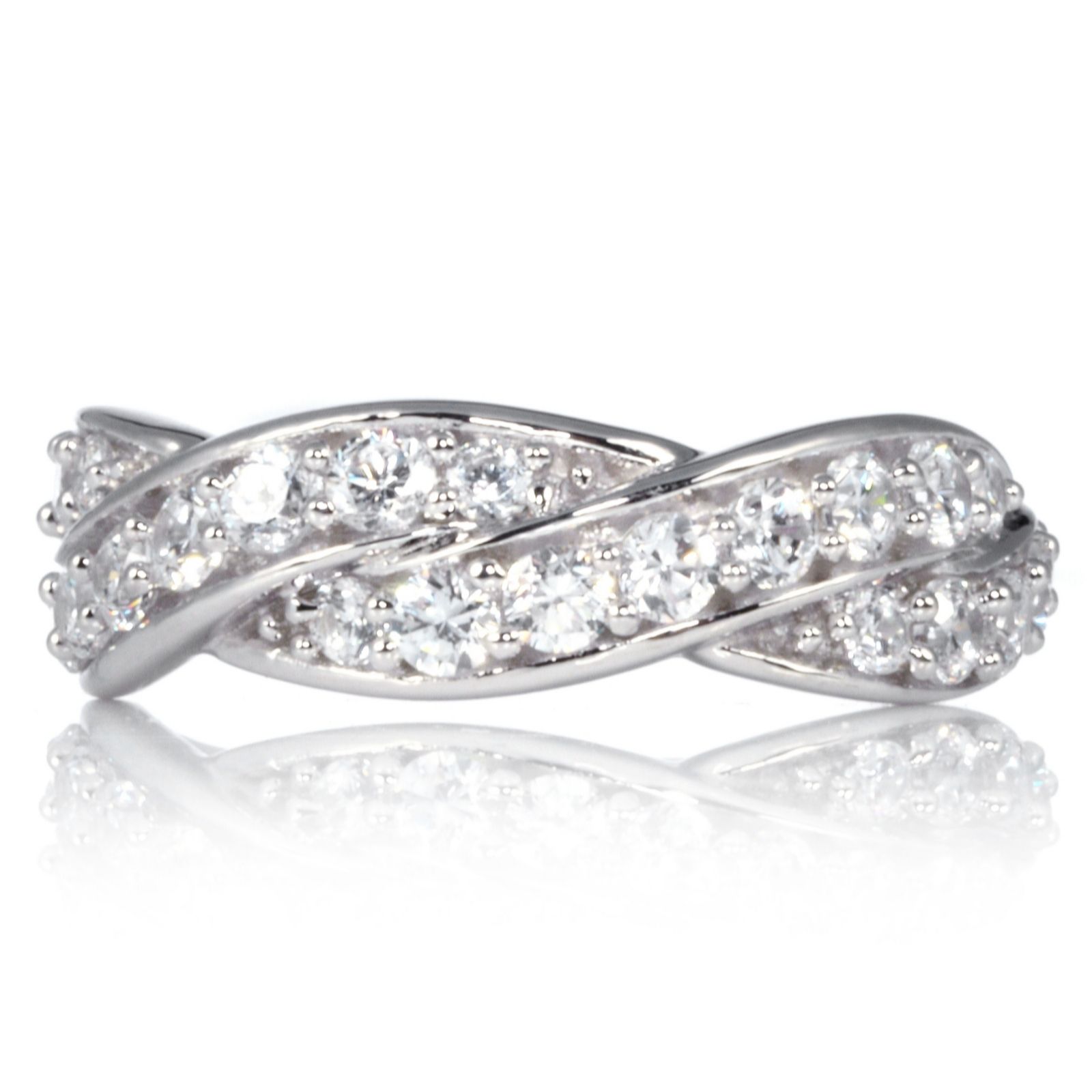 Diamonique 1.1ct tw Crossover Half Eternity Ring Sterling Silv - QVC UK