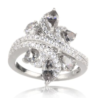 Diamonique 3.13ct tw Grey Spray Floral Cluster Ring Sterling S - QVC UK