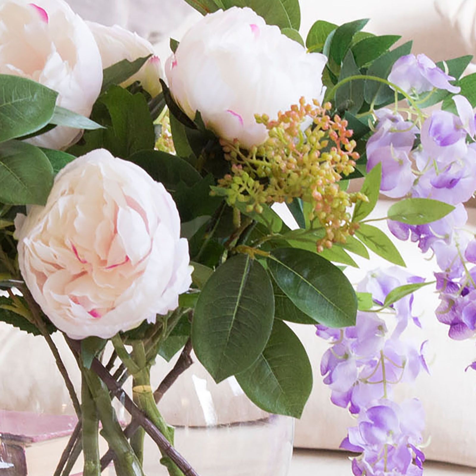 Peony Peonies, Wisteria & Greenery in Glass Fishbowl & Fragrance Stick