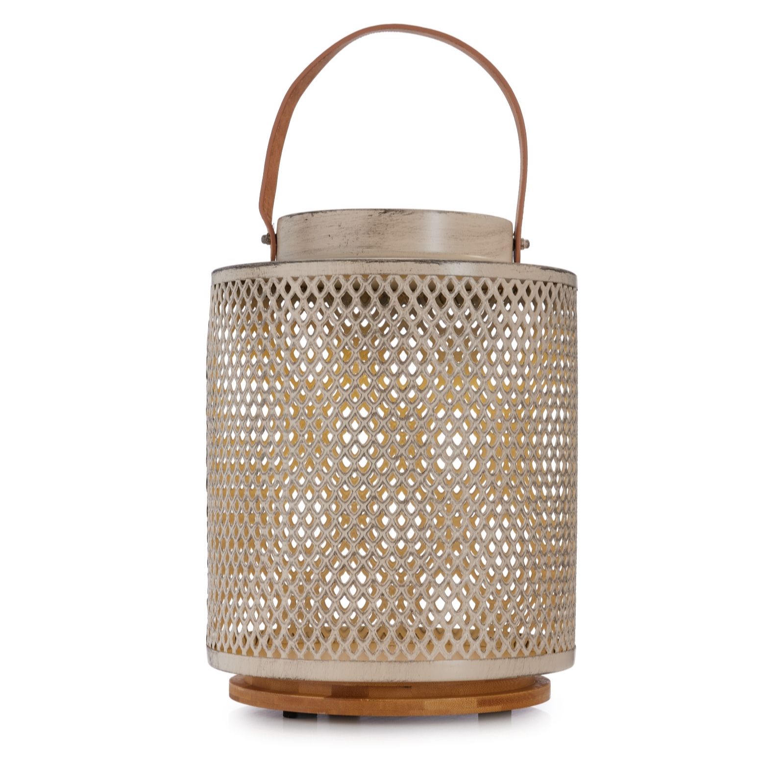 abode Solar Metal Lantern Leather Handle with Bamboo Base 40cm