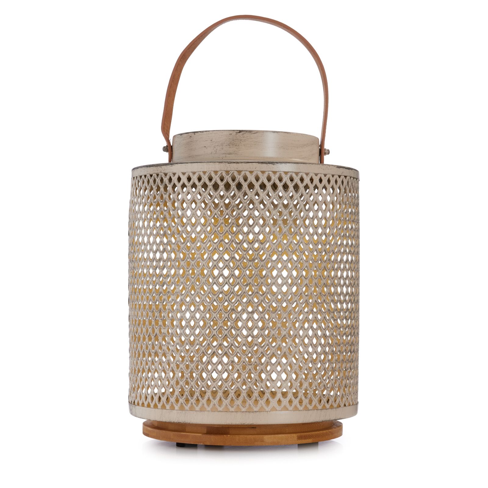 abode Solar Metal Lantern Leather Handle with Bamboo Base 40cm