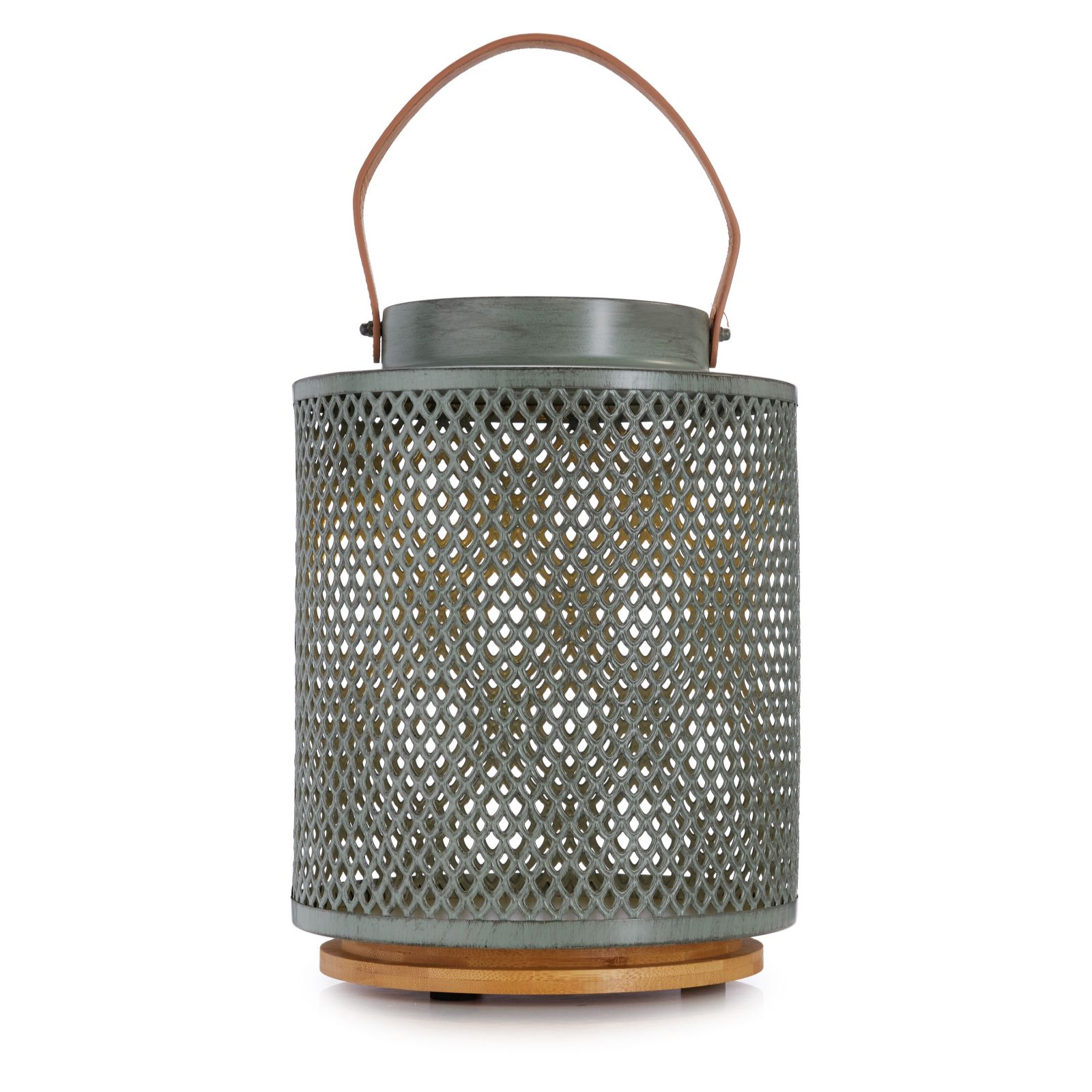 abode Solar Metal Lantern Leather Handle with Bamboo Base 40cm