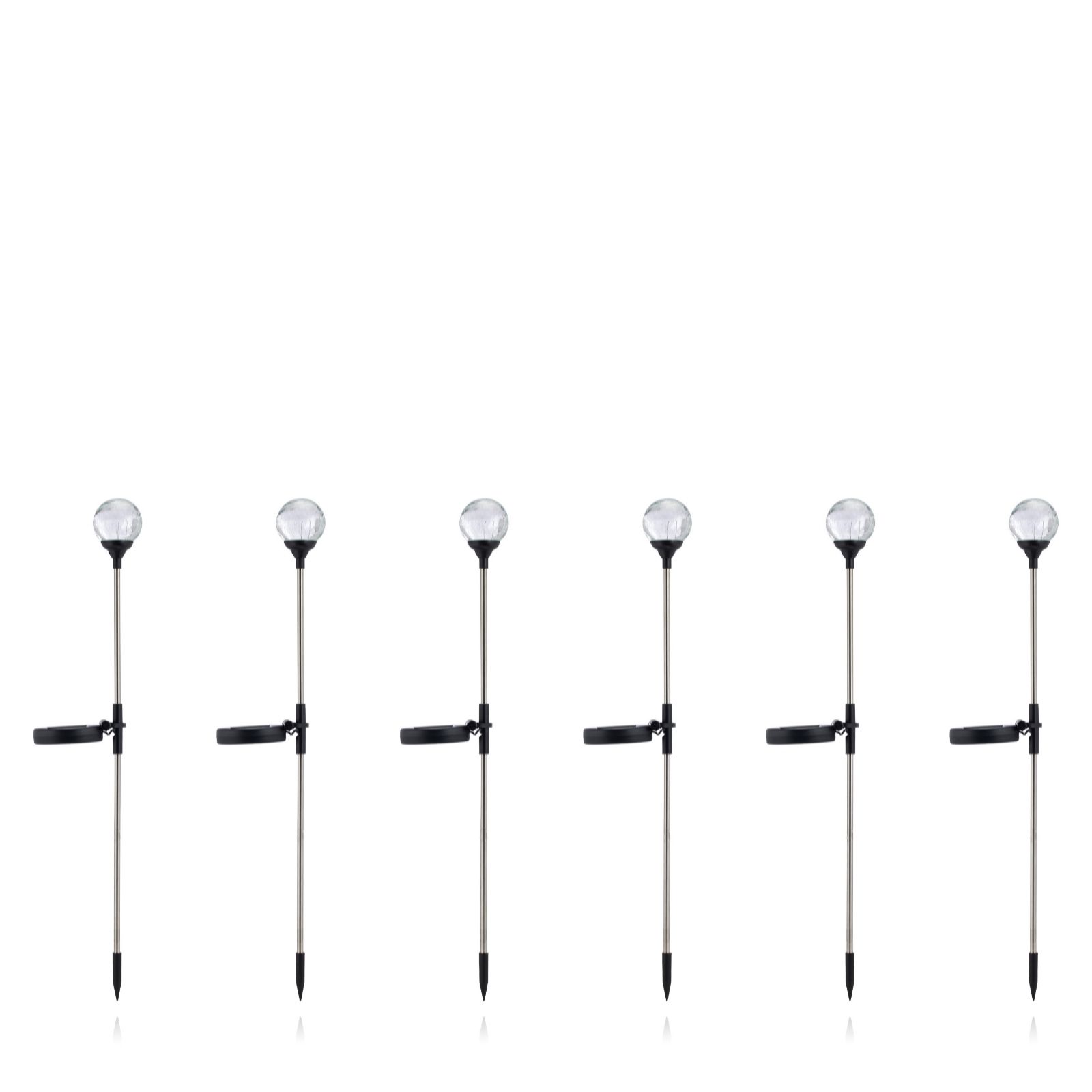 Garden Stories Set of 6 Stainless Steel Crackled Glass Ball Stake Lights