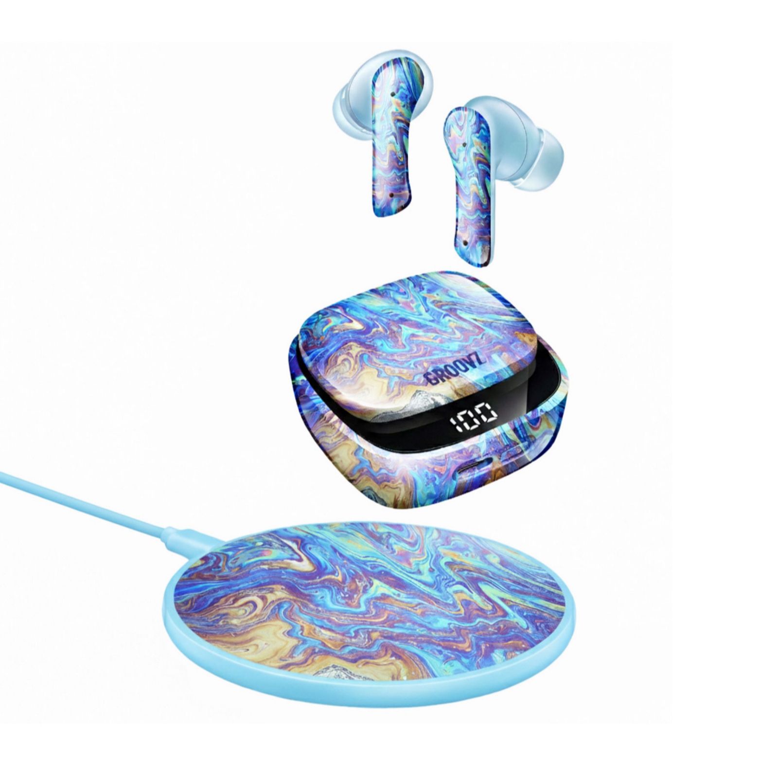 Groovz Plus True Wireless Earbuds with Charging Case & Charging Pad