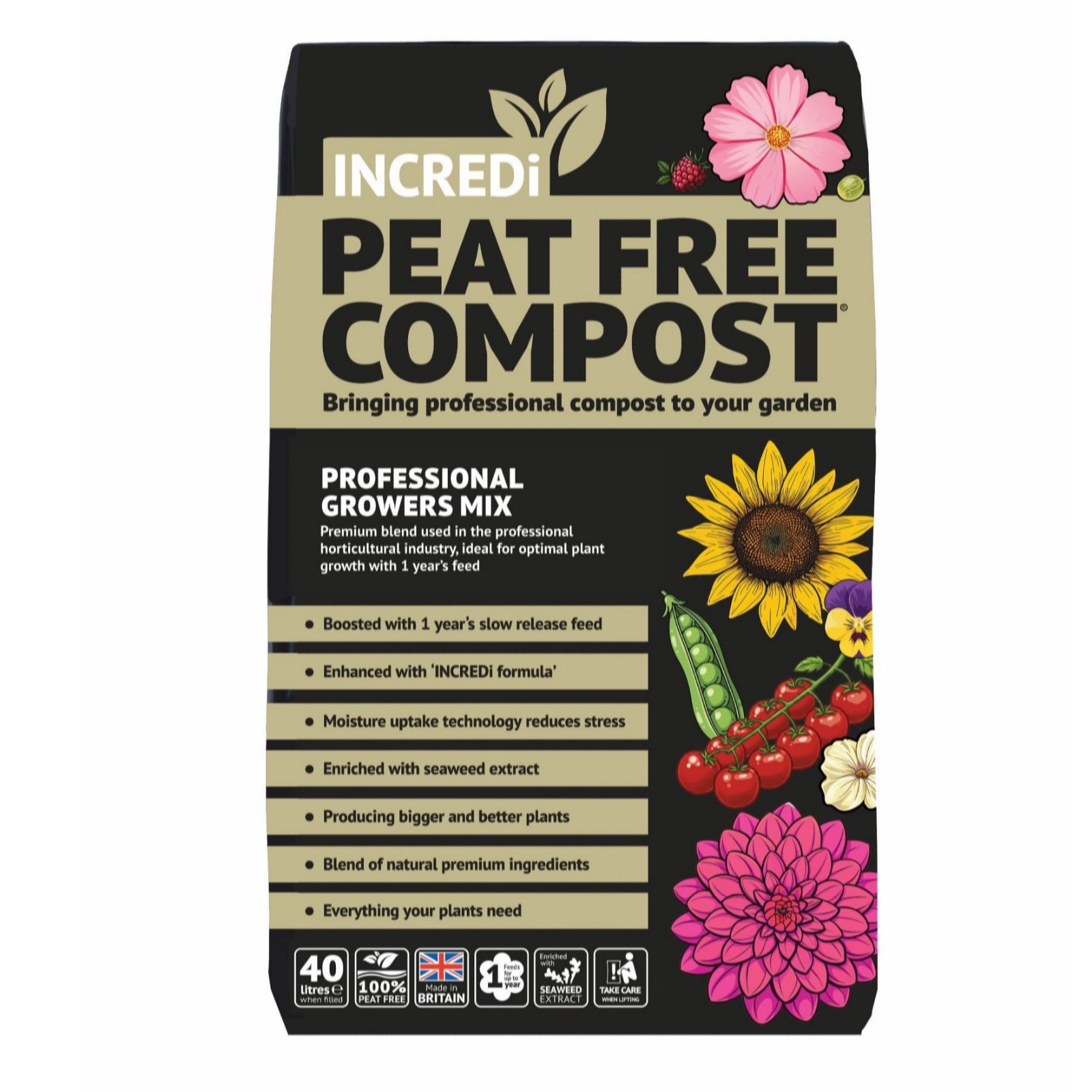 Incredi PeatFree Prem Professional Growers Compost 80L & 240g Incredibloom