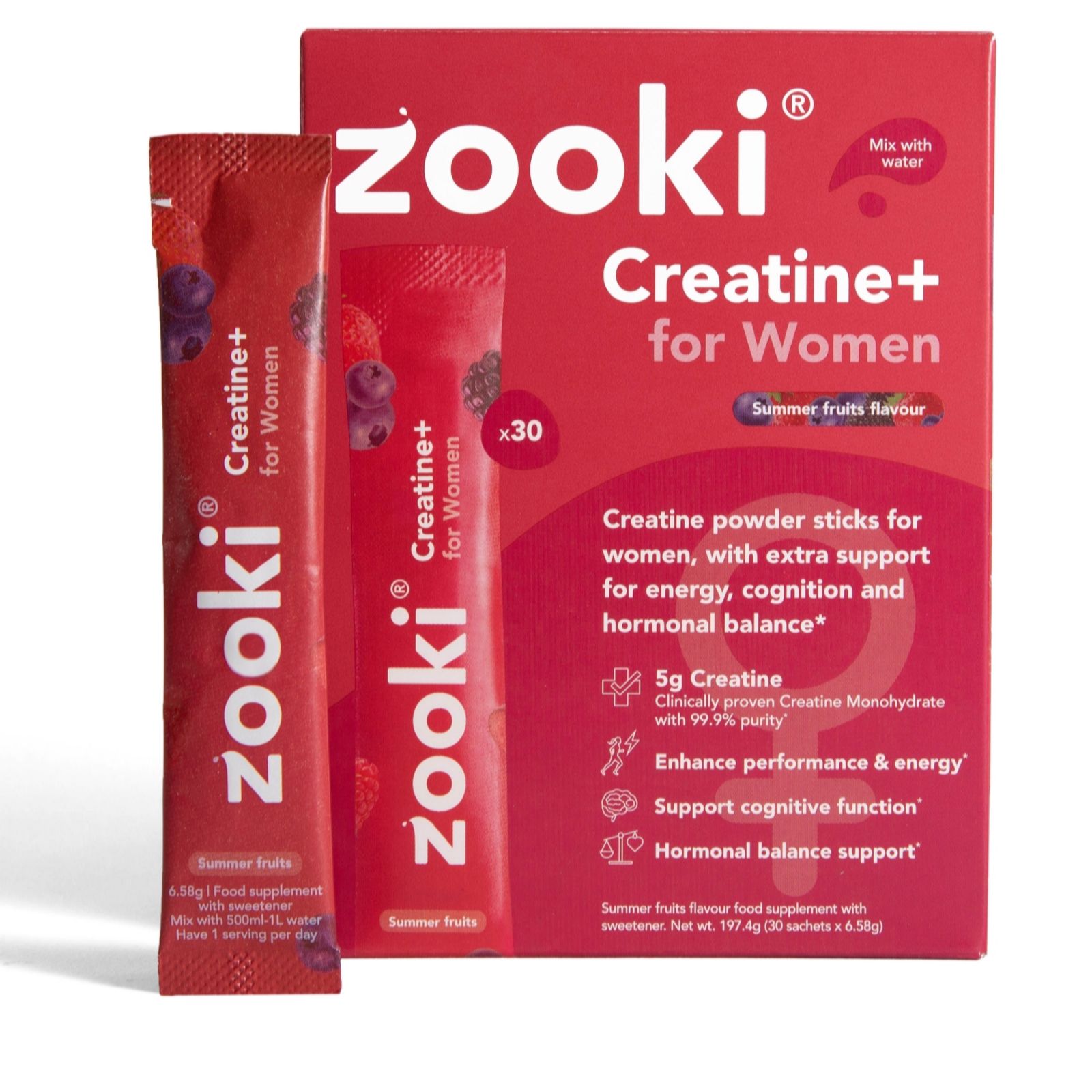 Zooki Creatine+ for Women One-Month Supply with Water Bottle
