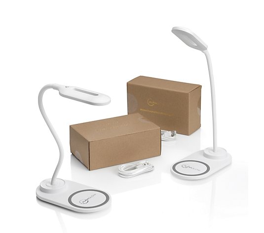 Auraglow Set of 2 Desk Lamps with Wireless Charger in Gift Boxes