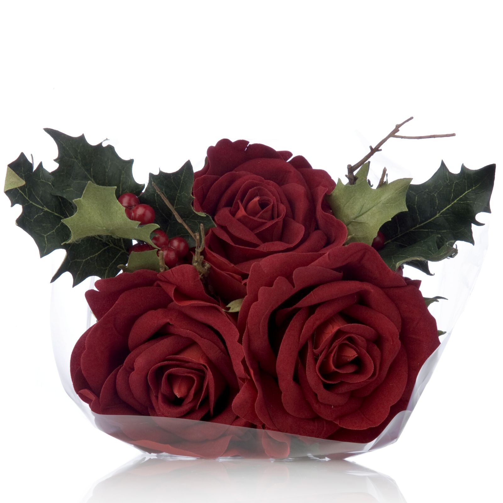 Peony Rose & Holly Faux Flower Bouquet QVC UK