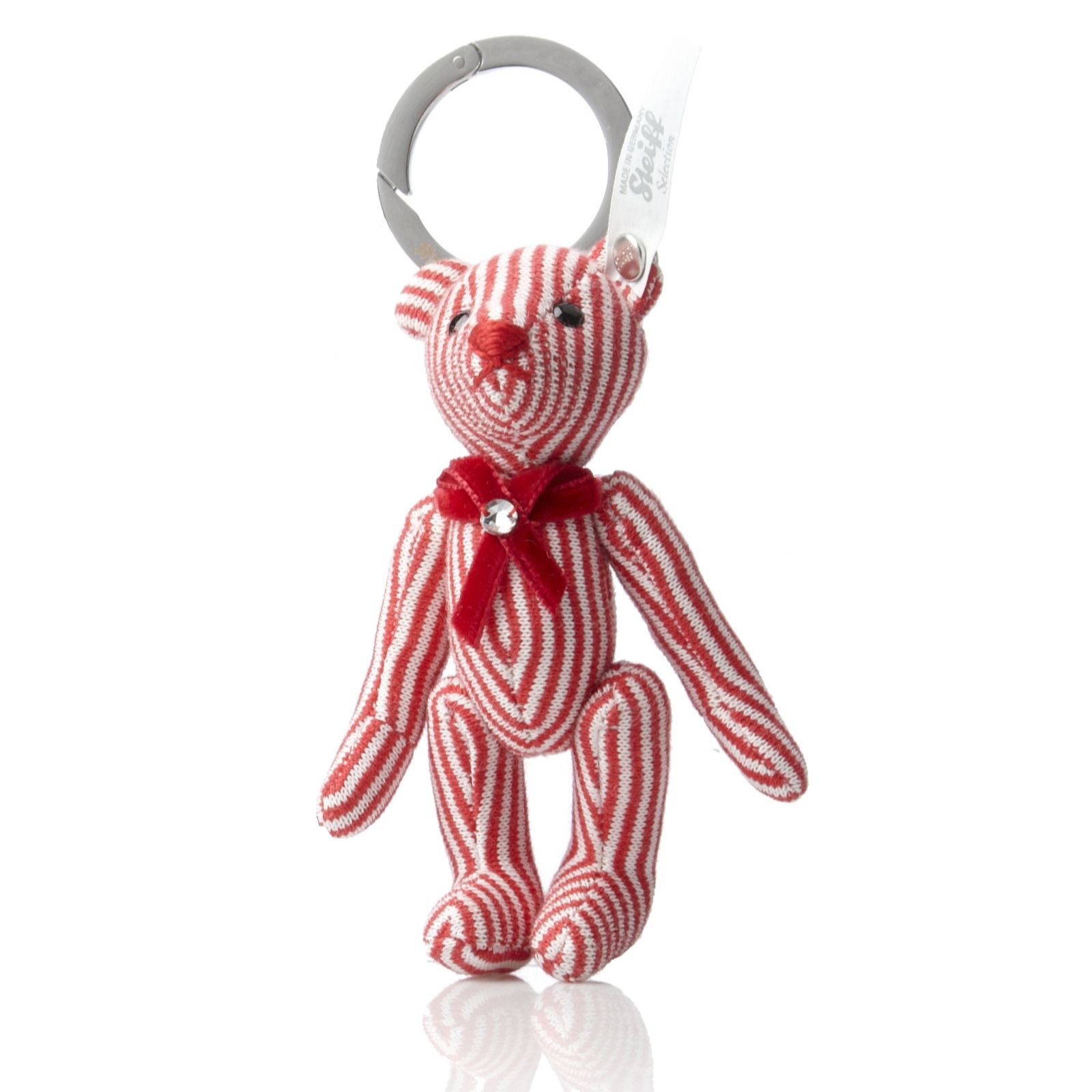 Steiff Red Striped Cotton Teddy Bear Keyring