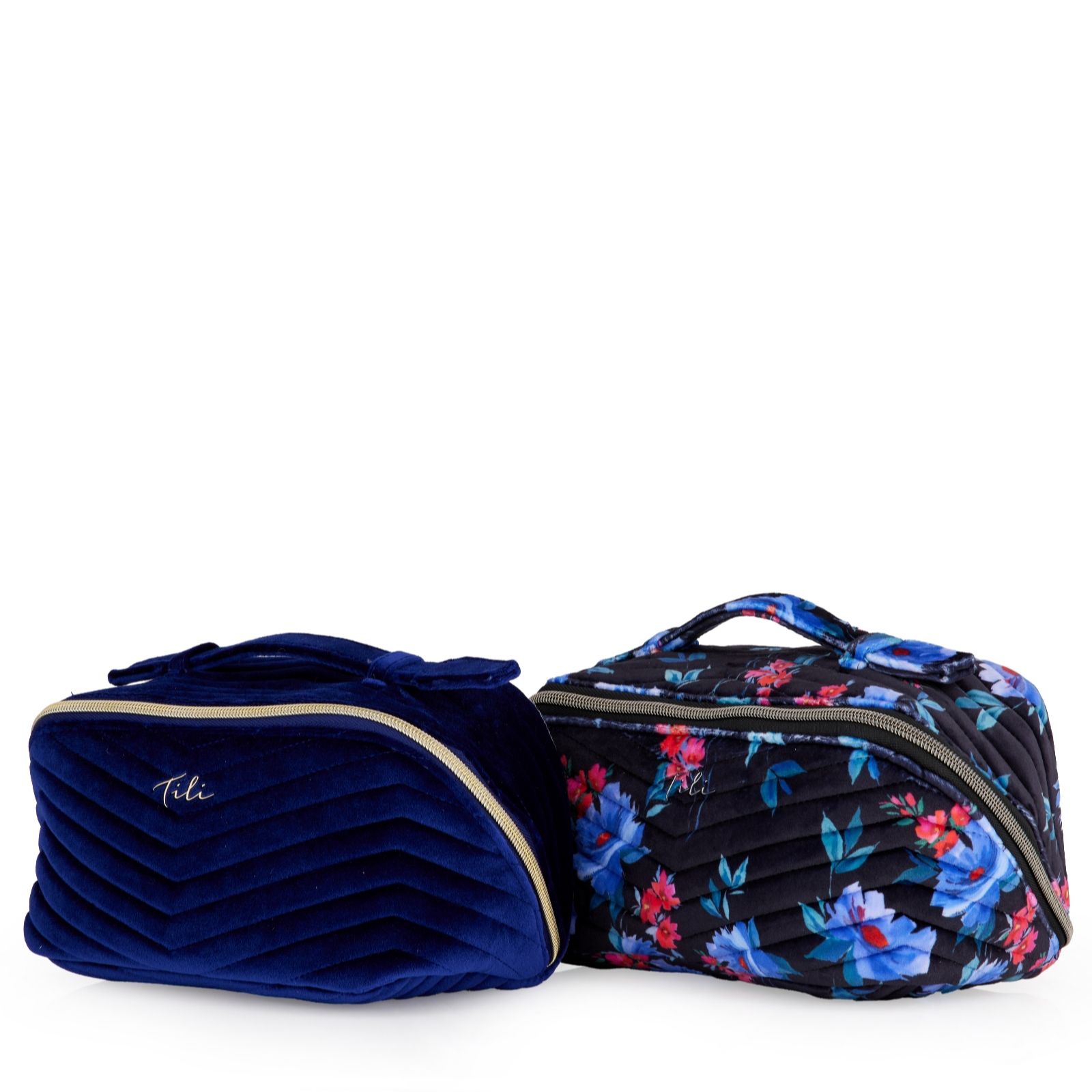 Tili Set of 2 Velvet Chevron Quilted Flat Lay Bags
