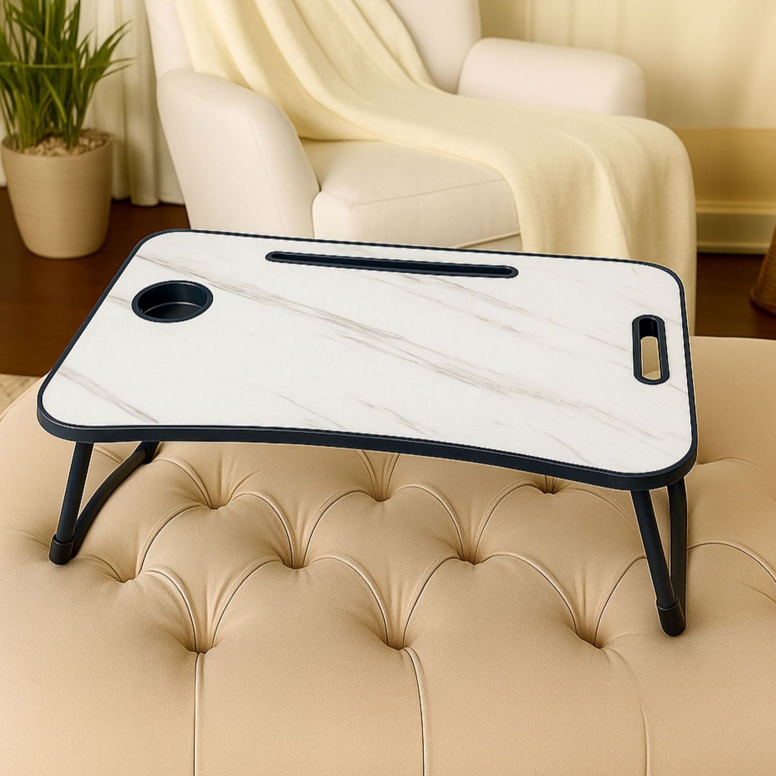 Portable Multimedia Table w/ Foldable Legs, Cup & Tablet Holders