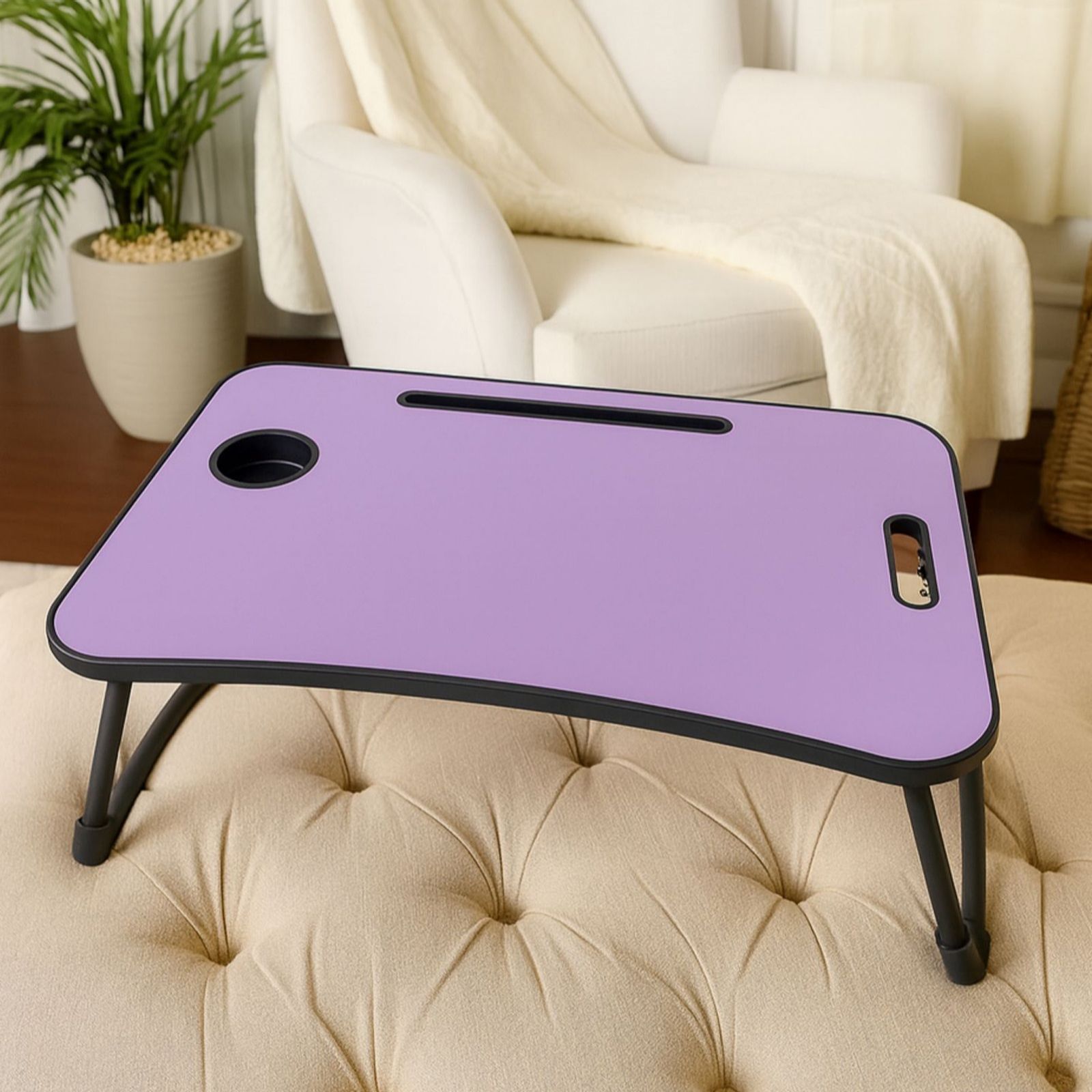 Portable Multimedia Table w/ Foldable Legs, Cup & Tablet Holders