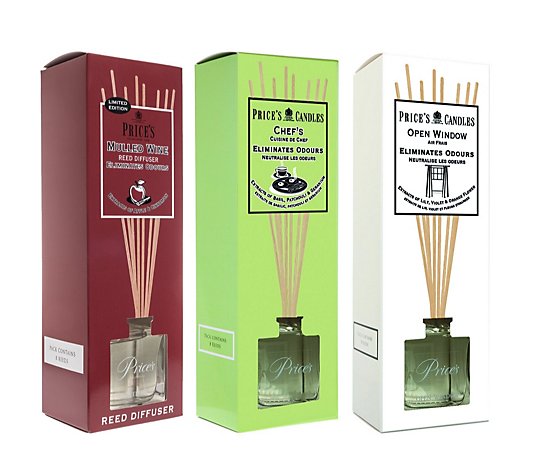 Price's Candles Set of 3 Odour Eliminating Reed Diffusers