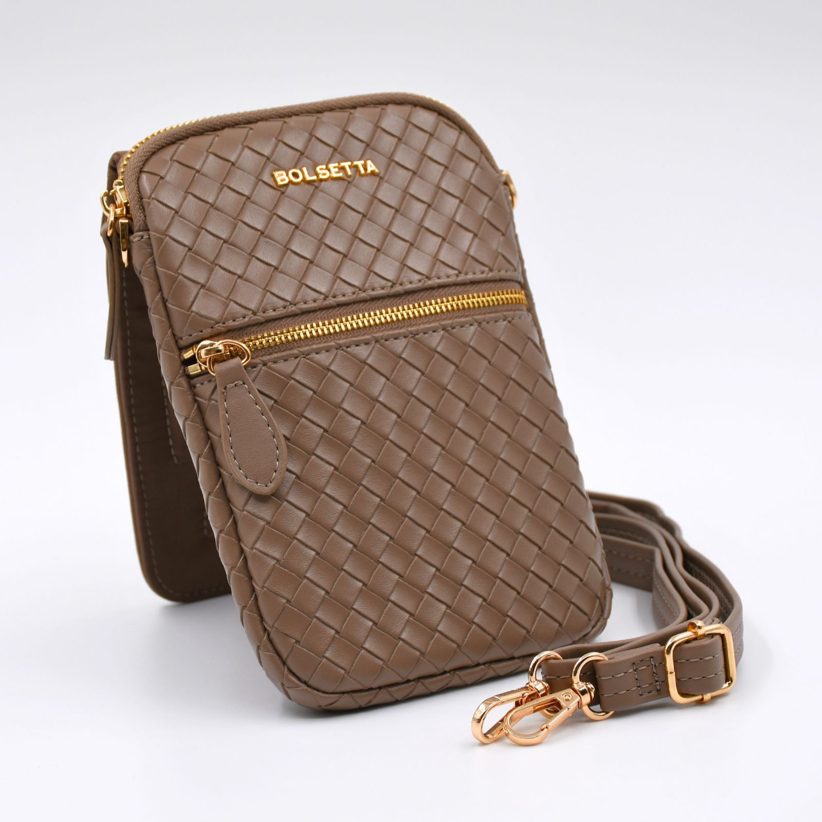 Outlet Bolsetta Luxe Basket Weave Pouch w/ RFID Technology & Strap